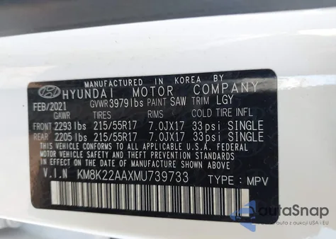 2021 Hyundai Kona Sel from USA, damaged, VIN KM8K22AAXMU739733